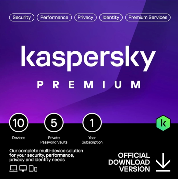 Kaspersky Premium Total Security 2025 | 10 dispositivi | 1 anno | Anti-Phishing e Firewall | VPN illimitata | Password Manager | Parental Control | Assistenza 24/7 | PC/Mac/mobili | Attivazione e-mail