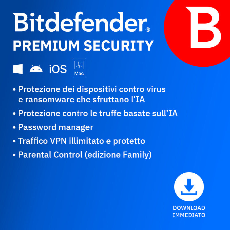 Bitdefender Premium Security Family 25 dispositivi 1 Anno ESD