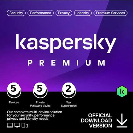 Kaspersky Premium Total Security | 5 dispositivi | 2 anni | Anti-Phishing e Firewall | VPN illimitata | Password Manager | Parental Control | Assistenza 24/7 | PC/Mac/mobili | Attivazione e-mail