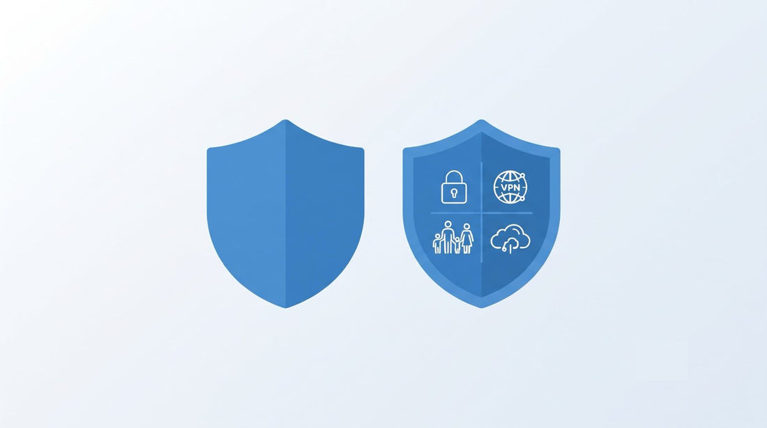 Due scudi a confronto: uno semplice e uno con funzioni extra come VPN, backup e controllo parentale