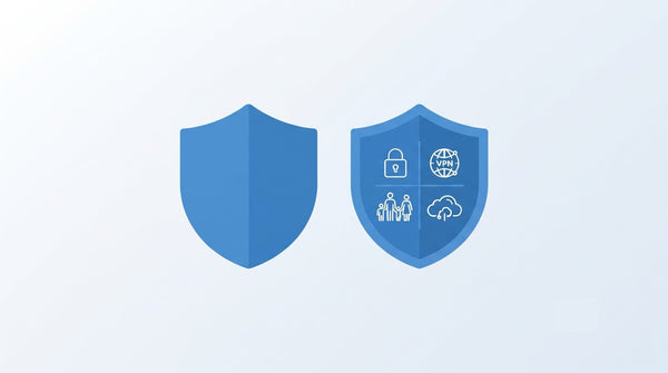 Due scudi a confronto: uno semplice e uno con funzioni extra come VPN, backup e controllo parentale