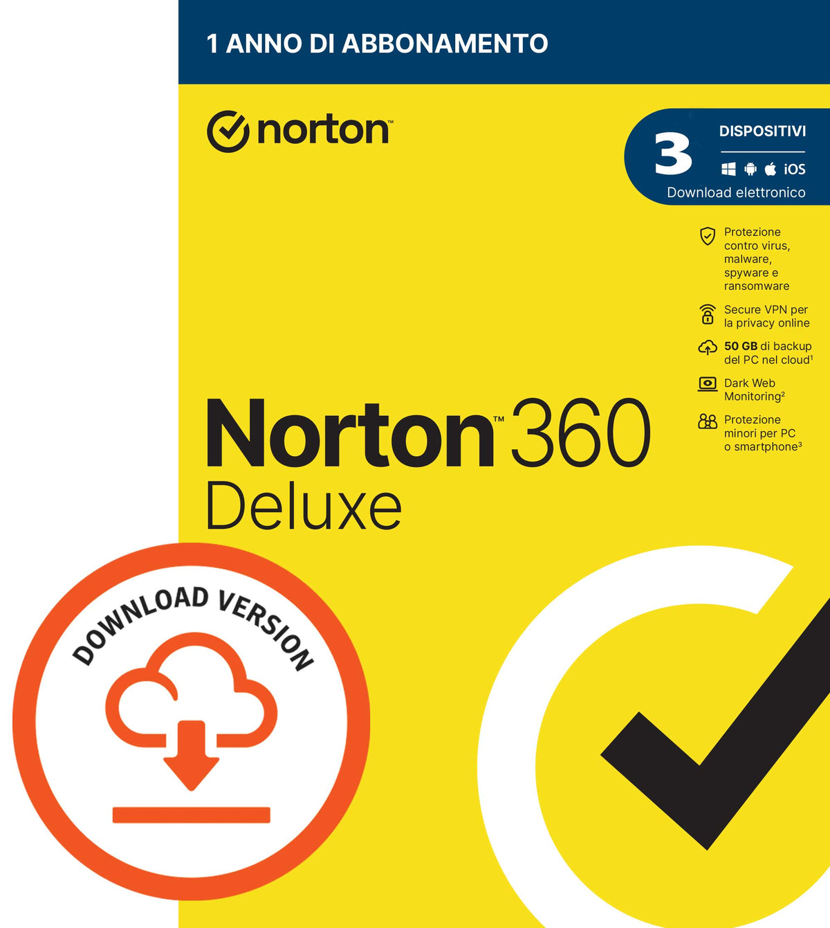 Norton 360 DeLuxe 2026 3 PC Dispositivi 1 Anno iOs Mac Windows VPN ESD immagine
