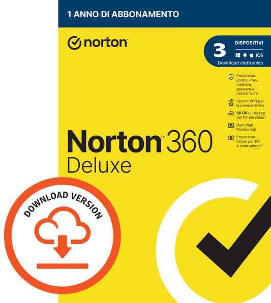 Norton 360 DeLuxe 2026 3 PC Dispositivi 1 Anno iOs Mac Windows VPN ESD immagine