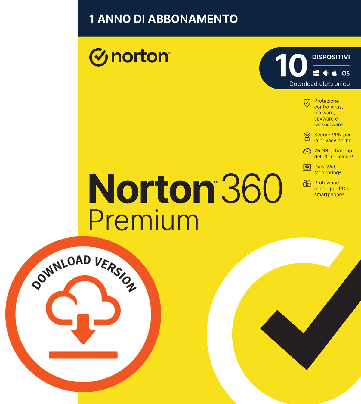 Norton 360 Premium 2026 10 PC Dispositivi 1 Anno iOs Mac Windows VPN ESD immagine