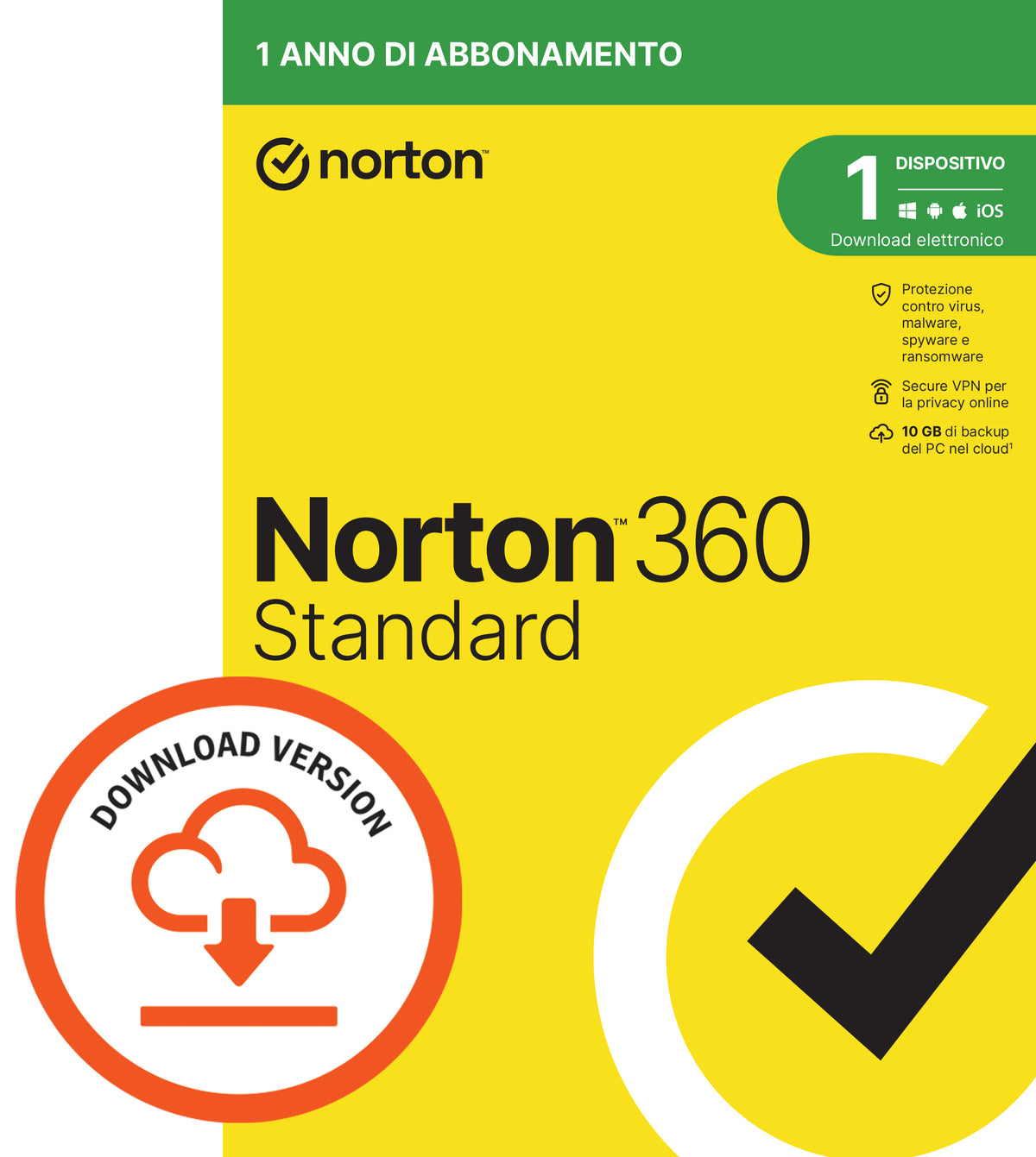 Norton 360 Standard 2026 1 PC Dispositivo 1 Anno iOs Mac Windows VPN ESD immagine
