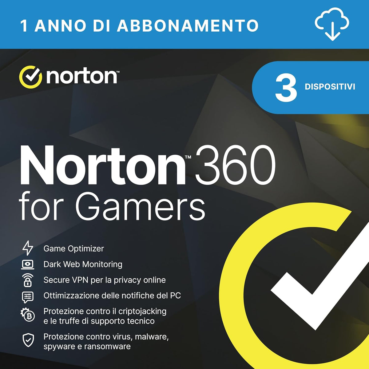 Norton 360 for Gamers – 3 Dispositivi – 1 Anno – Windows – Licenza ESD