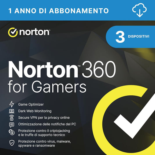 Norton 360 for Gamers – 3 Dispositivi – 1 Anno – Windows – Licenza ESD