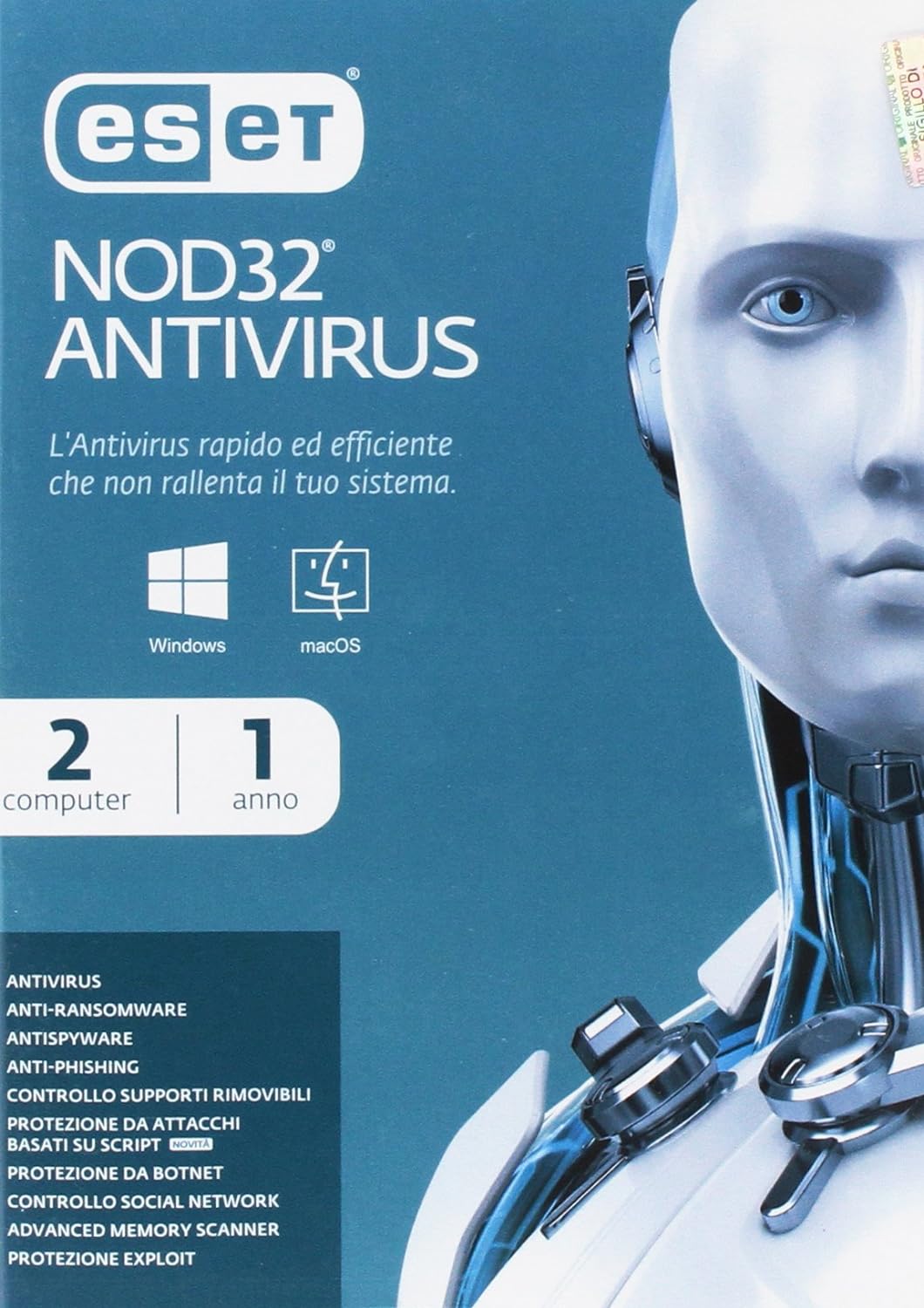 ESET NOD32 Antivirus 2 Dispositivi 1 Anno Garanzia Italia ESD - No Chiavi estere immagine