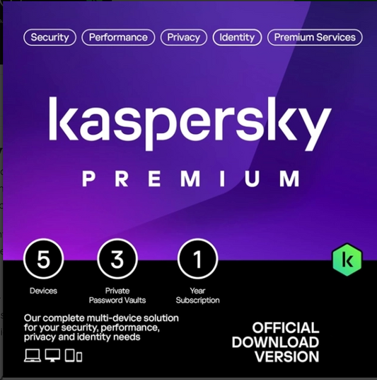 Kaspersky Premium Total Security | 5 dispositivi | 1 anno | Anti-Phishing e Firewall | VPN illimitata | Password Manager | Parental Control | Assistenza 24/7 | PC/Mac/mobili | Attivazione e-mail