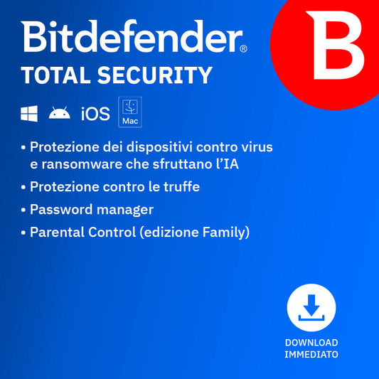 Bitdefender Total Security Family 25 dispositivi 1 Anno ESD