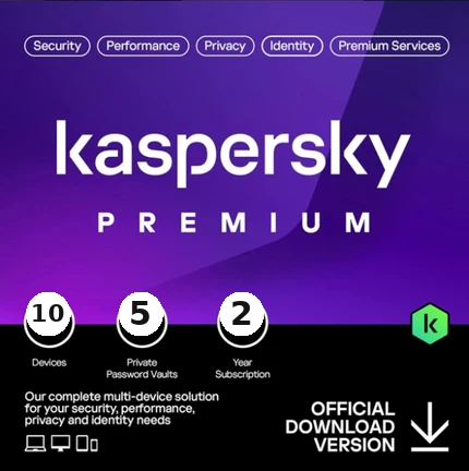 Kaspersky Premium Total Security | 10 dispositivi | 2 anni | Anti-Phishing e Firewall | VPN illimitata | Password Manager | Parental Control | Assistenza 24/7 | PC/Mac/mobili | Attivazione e-mail