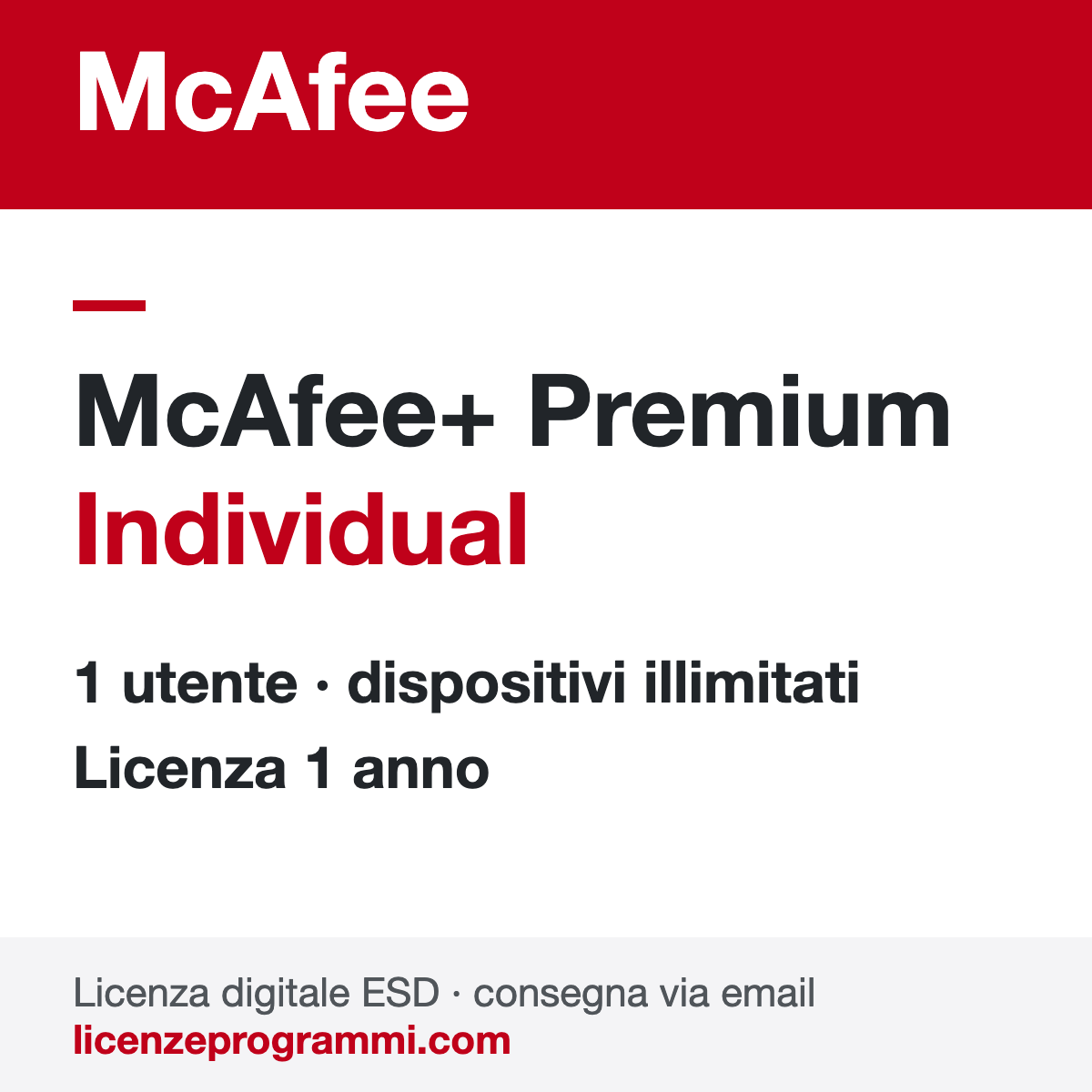 McAfee+ Premium Individual 1 Utente 1 Anno Licenza ESD