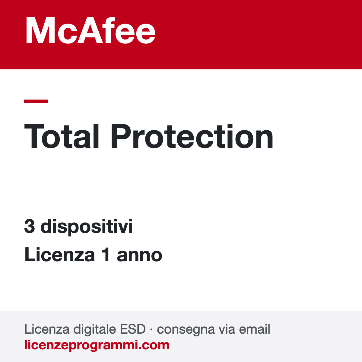 McAfee Total Protection 3 Dispositivi 1 Anno Licenza ESD