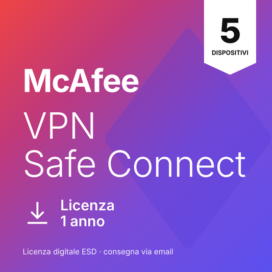 McAfee VPN Safe Connect 5 Dispositivi 1 Anno Licenza ESD